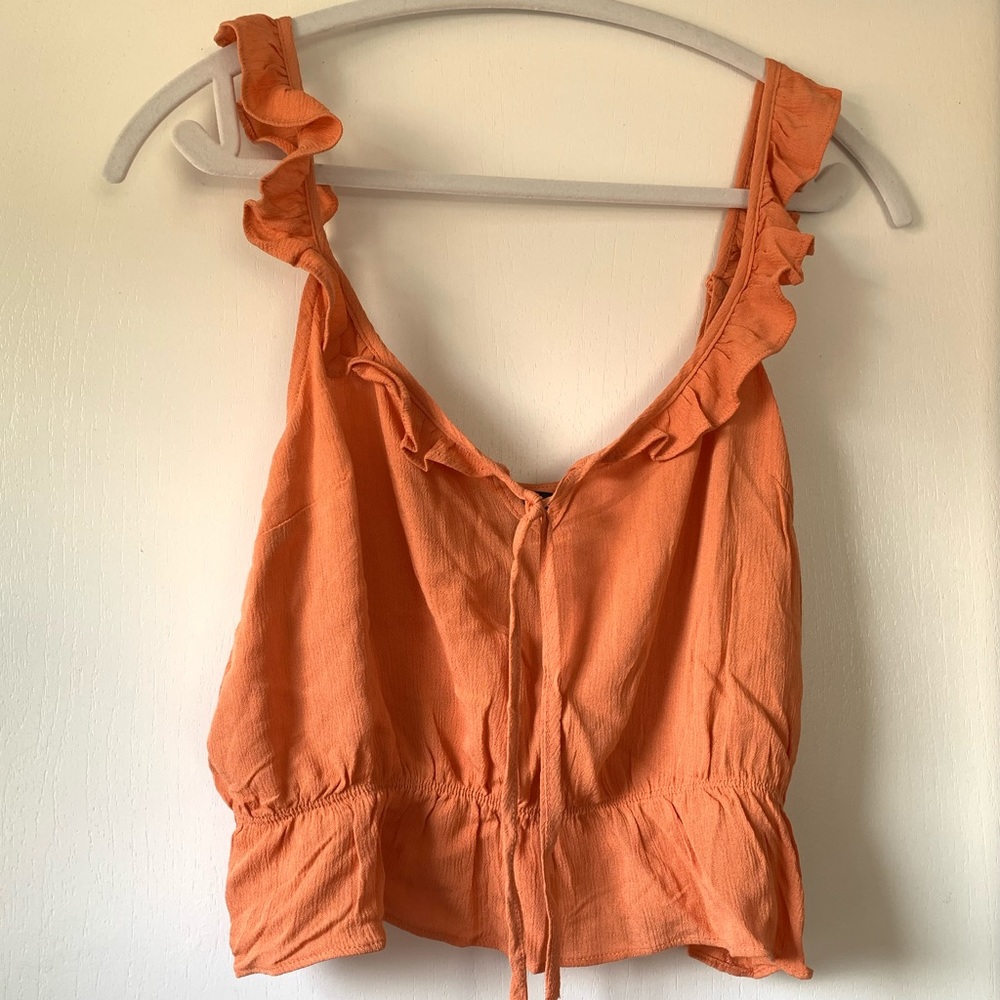 Orange Ruffle Peplum Crop Tank